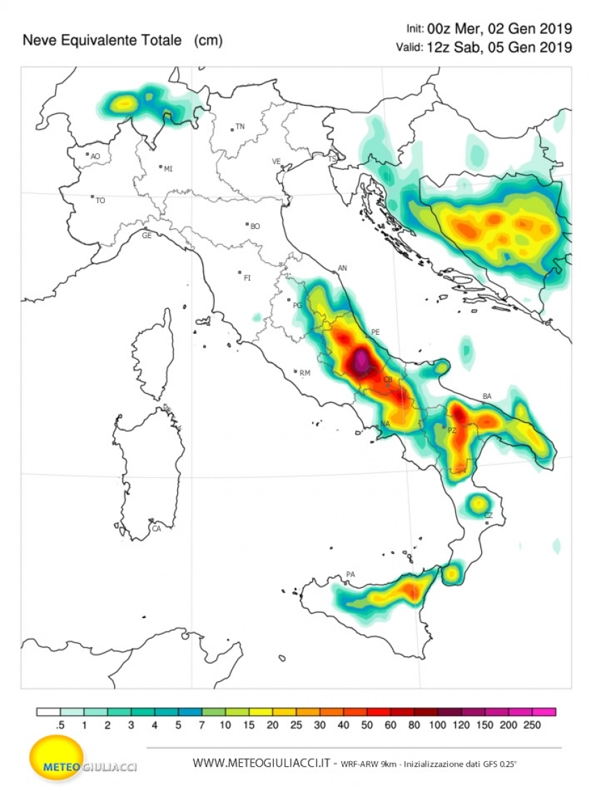 Le previsioni del modello di MeteoGiuliacci.it, uno dei più